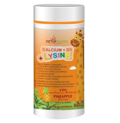  KẸO TĂNG CHIỀU CAO CALCIUM+D3+LYSINE- OZTOP - 4Y+ (60 Viên) 