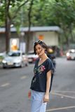  Áo linen thêu tay Tầm Xuân bo tim Xanh Navy 