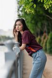  Quần Jeans thun Nhạt suông lưng thun 