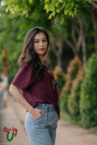  Áo Tshirt cổ tròn Purple Wine thêu tay Vẹt Scarlet 