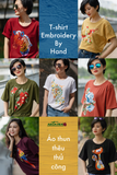  Áo T-shirt Vàng Mustard thêu tay Hạc Hoa Thị 