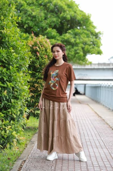  Chân váy Gypsy cafe sữa 4 tầng - Linen 