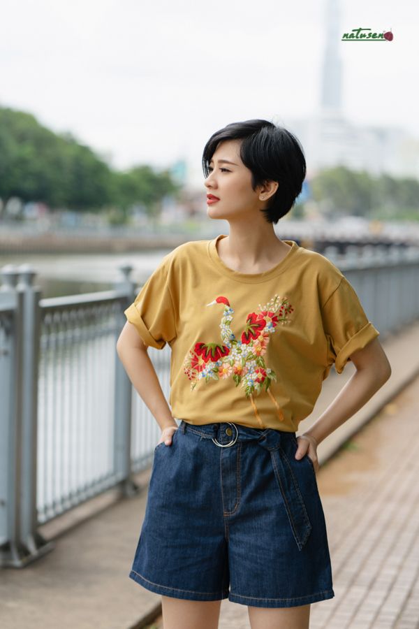  Quần short denim dây khoen 