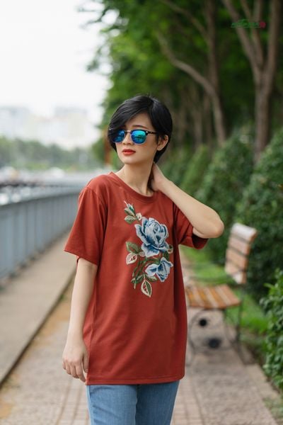  Áo thun T-shirt Vintage Brick thêu thủ công Hồng Nụ 