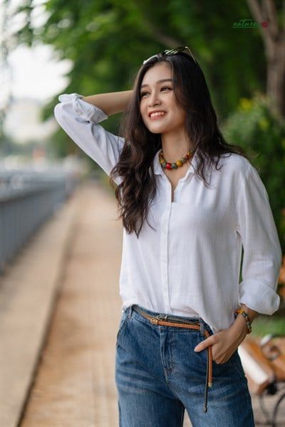  Áo linen rayon chemise basic trắng 