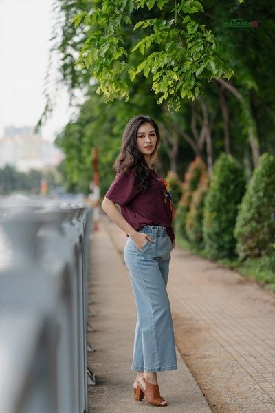  Quần Jeans thun Nhạt suông lưng thun 