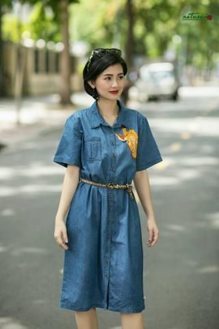  Đầm thêu tay Hươu Nathy denim chemise Safari 