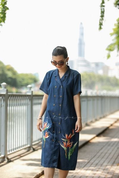  Đầm Safari denim thêu thủ công Thiên Điểu 