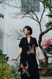  Đầm Yuna Đen hêu tay Đôi Hạc Đoàn Viên Kimono 