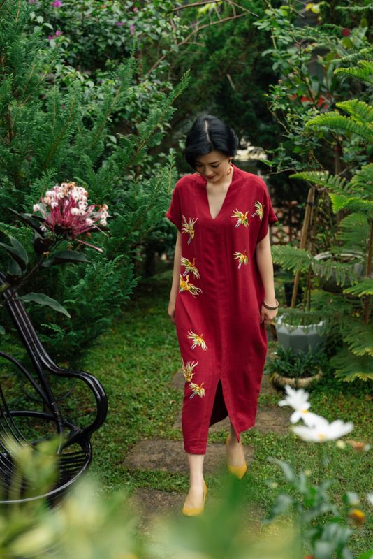  Đầm Yuna đỏ thêu tay Cửu Hạc Đoàn Viên kimono 