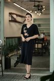  Đầm Astra xanh đen thêu tay Đăng Tiêu 