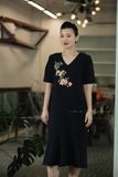  Đầm Astra xanh đen thêu tay Đăng Tiêu 