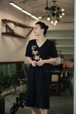  Đầm Astra xanh đen thêu tay Đăng Tiêu 