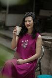  Đầm Remi Tím Cẩm thêu tay Hoa Huệ Mưa 