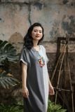  Đầm Tahera phối màu Xám thêu tay Mặt Vuông D Face Picassio 