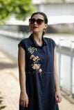  Đầm chemise Xanh Đen linen thêu tay Đăng Tiêu 