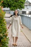  Đầm Marta Beige linen thêu tay Hoa Tigon 