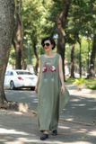  Đầm MiDo xanh đậu linen thêu tay Hồng Hạc 