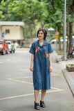  Đầm thêu tay Denim TN túi tay cá thêu Đôi Sả 