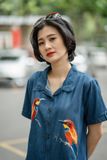  Đầm thêu tay Denim TN túi tay cá thêu Đôi Sả 