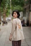  Áo khoác kimono Beige thêu tay  Hạc Hoa 