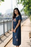  Đầm thêu tay denim maxi TL Paisley 