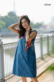  Đầm Denim A túi xéo thêu tay Phượng Đỏ 