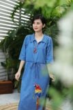  Đầm denim maxi chemise thêu tay Vẹt Scarlet 