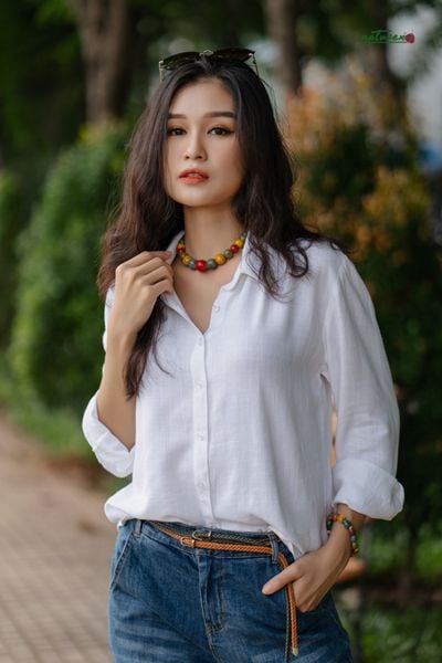  Áo linen rayon chemise basic trắng 