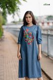  Đầm Sara denim thêu tay Sẻ Hoa Hồng 