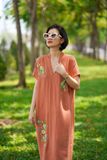  Đầm thêu tay Cúc tana cổ kimono màu Cam đất 