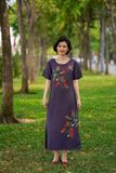  Đầm thêu tay Mộc Miên xanh dương tay con maxi 