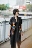  Đầm kimono thêu tay Vẹt Scarlet xám lông chuột 