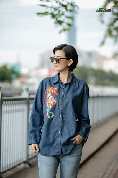  Áo chemise thêu tay Hải mã Cúc denim 