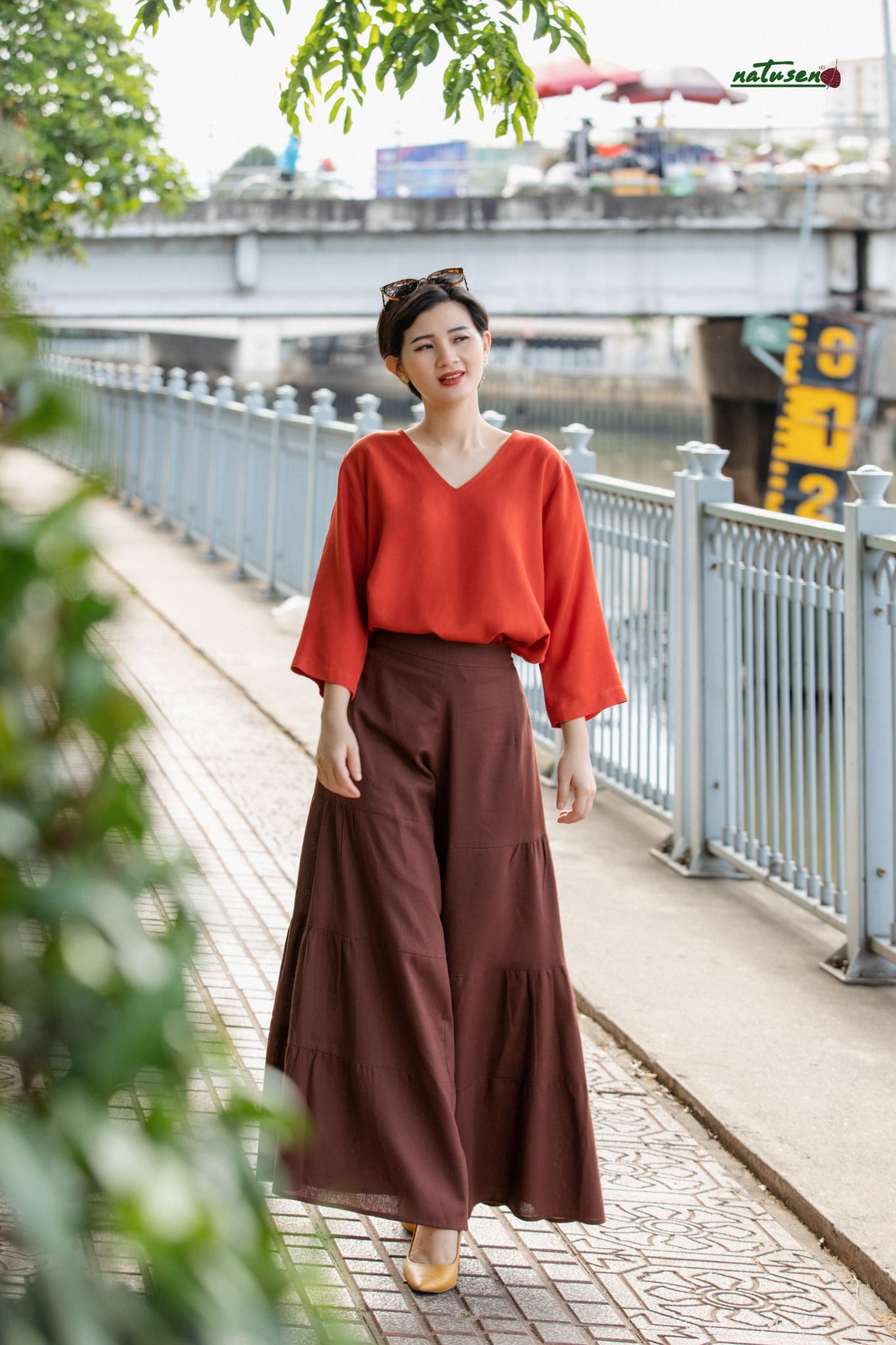  Quần gypsy Nâu đỏ nhúng tầng freesize 
