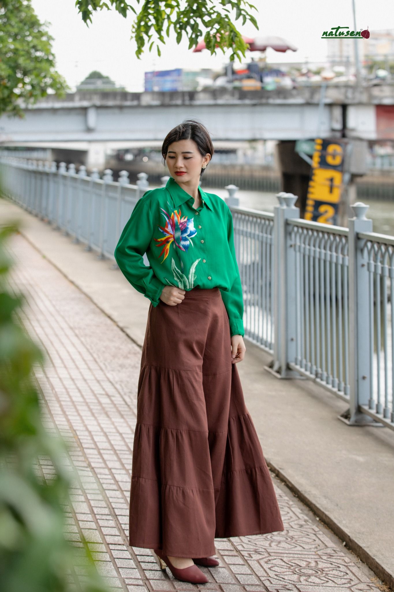  Quần gypsy Nâu đỏ nhúng tầng freesize 