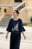  Đầm Malena Xanh Đen linen thêu tay Mãn Đình Hồng 