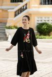  Đầm Melysa Đen linen thêu tay Mãn Đình Hồng 