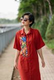  Đầm chemise thêu tay Thu Bình Tết Cam Gạch 