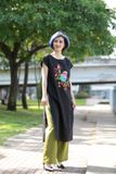  Tunic đen thêu tay Sả Hoa Hồng 