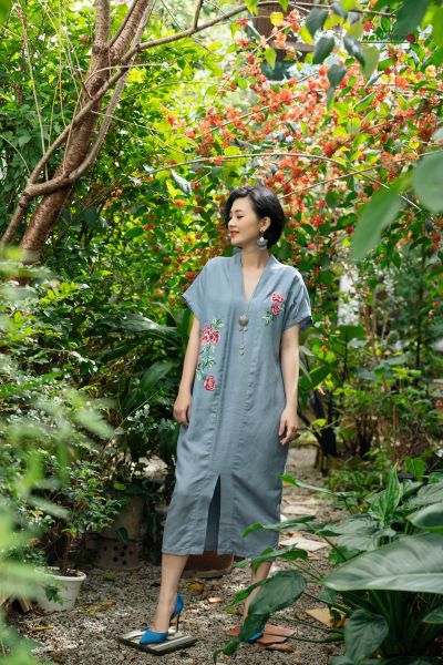  Đầm kimono thêu tay Florentina Xám khói 