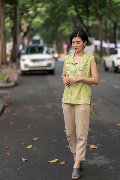  Quần tây linen ống túm Beige 