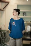  Áo linen xanh bíc thêu tay hoa Phượng Điệp 