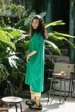  Đầm marta Xanh Lý linen thêu tay Nhà Diều 