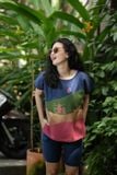  Áo colorblock Pastel thêu tay Mèo cuộn len 