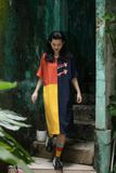  Đầm phối màu ColorBlock Safari thêu tay Hươu Đôi tay liền 