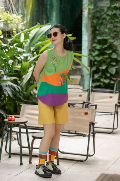  Áo phối màu color block Rạng Rỡ thêu tay Nhà Diều 