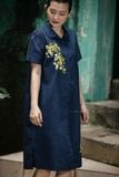  Đầm chemise xanh đen thêu tay Điệp vàng 