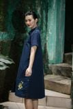  Đầm chemise xanh đen thêu tay Điệp vàng 