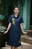  Đầm chemise xanh đen thêu tay Điệp vàng 
